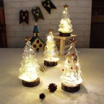 China 2019 New Design Indoor Glass Star Christmas Festival Decoration Top Wooden Decorative Christmas Tree Light Table Light 3AAA Wood Battery Operated Copper Wire for sale