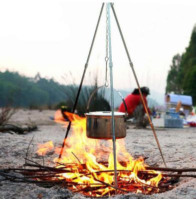 China Aluminum Alloy + Stainless Steel Portable Outdoor Cooking Tripod With Adjustable Hang Chain For Campfire Picnic Left Hanging Cookware for sale