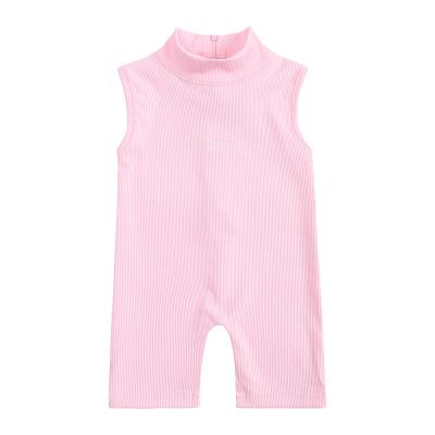 China Summer Fashion Toddler Anti-Shrink Baby Rompers Clothing Jumpsuit Pants 0-6Y Ribbed Elastic Back Zipper Playsuits Rompers Solid Sleeveless for sale