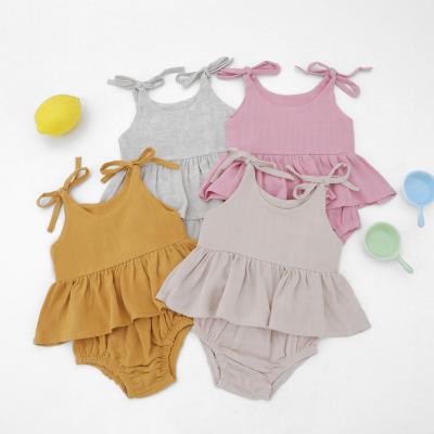 China 2022 Newborn Infant Cotton Clothing 3pcs Boutique Eco-friendly Washable Substantial Baby Cotton Linen Defeat Outfits Solid Breathable Baby Clothes Set for sale