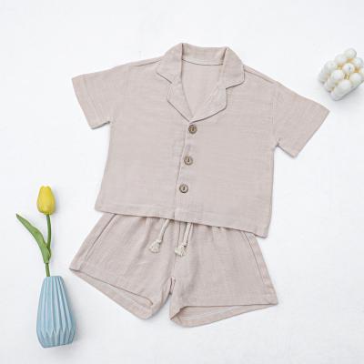 China Color Breathable Infant Cotton Simple Two Piece Summer Spring Baby Casual Canvas Rompers And Shorts for sale