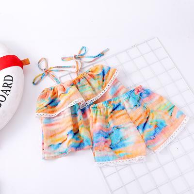 China Baby anti-shrink clothing sets summer candy sleeveless ruffled shirt and shorts two-piece outfit for sale