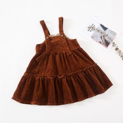 China Wholesale Custom Washable Girls Clothing Corduroy Dress Fall New Children's Princess Corduroy Sling Dress Baby Ties Dress for sale