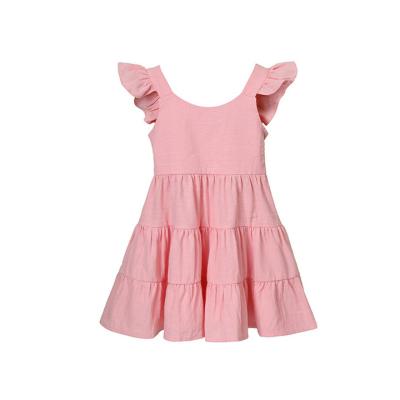 China 2022 new designer factory washable wholesale boutique clothing dresses summer for kids flutter backless vintage cotton linen dress for sale