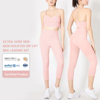 China ACTIVE STRETCH Women Fashion Crop Top And Pant Solid Two Piece Set for sale