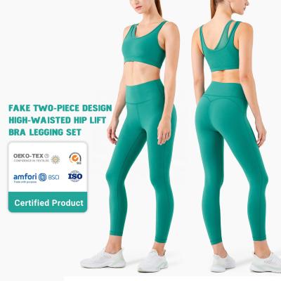 China 2020 Custom Summer ACTIVE Women's Breathable STRETCH Yoga Wear Eco Friendly Recycled Four Way Stretch Sportswear Sets for sale