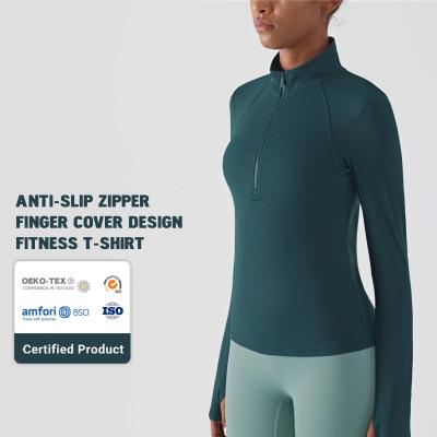 China Anti-UV Women Fitness Yoga Half Zipper Sheath Long Sleeve High Quality Fitness High Wear Collar Long Sleeve T-Shirt for sale