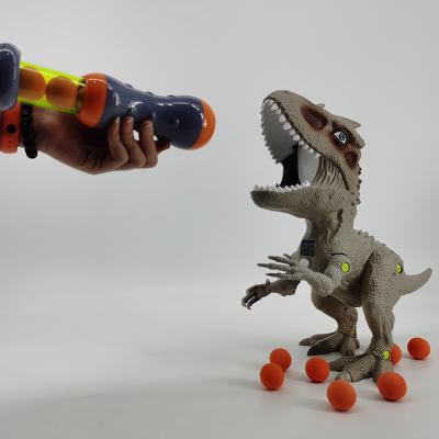 China Mist Jet Big Mouth Dinosaur Toys Electronic Target Shooting Game Toys With 2 Compressor Guns For Kids Boys for sale