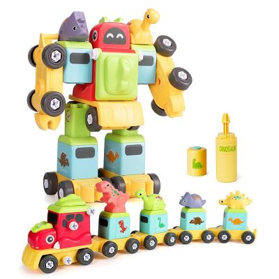 China DIY Eco-friendly Material Building Blocks Toy Assembly Dinosaur Train Robot Set Assembly Transform Vehicle Toys for sale