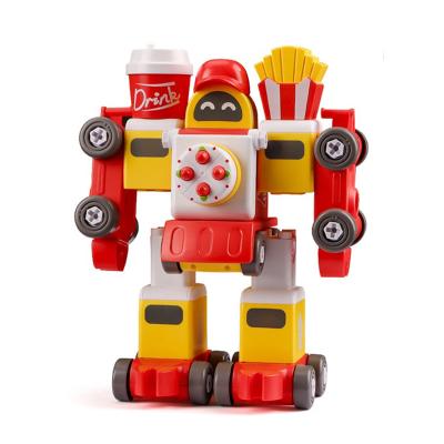 China Eco-Friendly Material Take Apart Hamburg Train Robot Set 5 In 1 Assemble Deformation Hamburger Train Robot Toys PULL UP Assembling Kit for sale