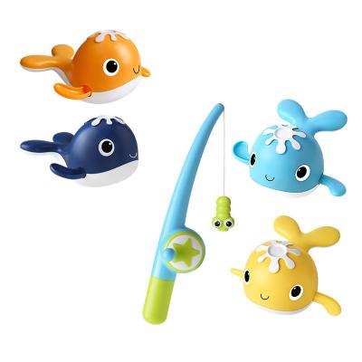 China Infant Bath Fish Wind-Up Whale Toys Kids Bathroom Magnetic Fishing Floating Fishing Set For Toddlers for sale