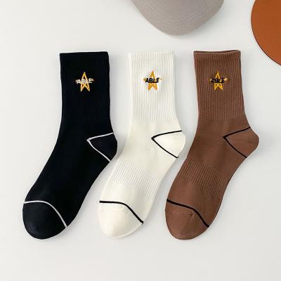 China Custom Embroidered Cute Cartoon Heart Star Logo Girls Socks Korean Embroidery Funny Socks QUICK DRY Long for sale