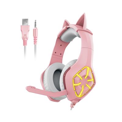 China Custom Pink SAEGHIGO RGB Lighting USB Cat Ear PC Computer Wired Gaming Headset Earphones gamer with MIC for game for sale