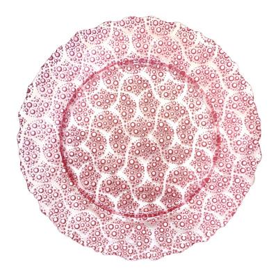 China Disposable Hot selling irregular 13 inch lace glass tray with bubble spray color technology Western style dining plates for sale