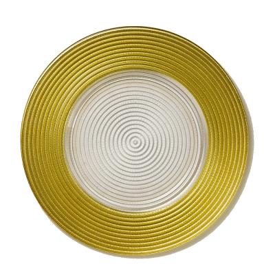 China Disposable 13 inches gold rimmed glass underplates wedding decorative wedding dinner plate charger plates for party for sale