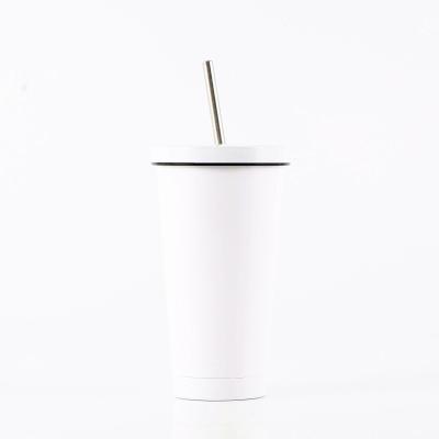 China 2021 Sustainable Designer Fashion Design A Straw Double Wall Stainless Steel Vacuum Water Bottle Cup for sale