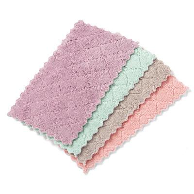 China Home Household Coral Double-Sided Absorbent Cleaning Cloth Towel Thickening Dish Towel Velvet Kitchen Oil Absorbing Towel for sale