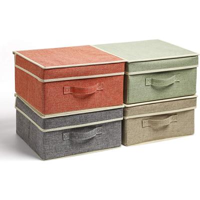 China Sustainable Small Fabric Storage Box With Lid Folding Canvas Storage Box With Lid In 4 Color Sets for sale