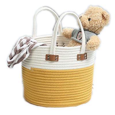 China Minimalist Catalpa Yao Large Cotton Rope Laundry Basket Baskets in Storage Yellow Living Room, Bedroom, Bathroom, Laundry Weave Basket for sale