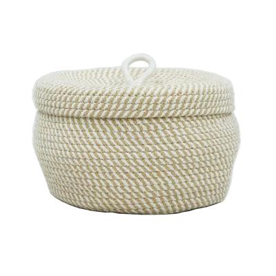 China 2021 New Product Cotton Laundry Cloth Storage Bin Basket Bins Market Viable Rope Woven Basket With Lid Weave Basket for sale