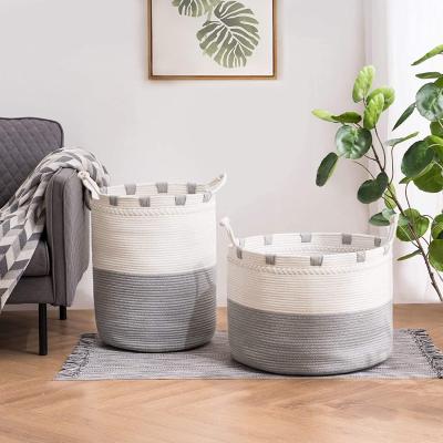 China Viable Cheap Cloth Folding Small Large Stackable Woven Nordic Collapsible Folding Wash Basket To Tidy Up/Cotton Storage for sale