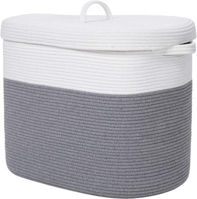 China Sustainable Woven Laundry Basket, Large Cotton Rope Laundry Storage Basket With Handles And Cover Basket With Lid for sale