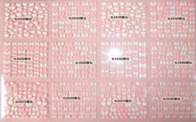 China Bow Heart Pink and White Safe and non-toxic 3D Nail Art Sticker Glitte Tips -BLE633-683D for sale