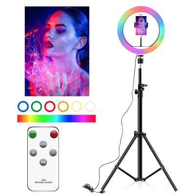 China 2020 Dimmable 16 Inch PORTABLE 10 Color Photography Lighting Led RGB Ring Light, Ring Light with Tripod Stand for sale