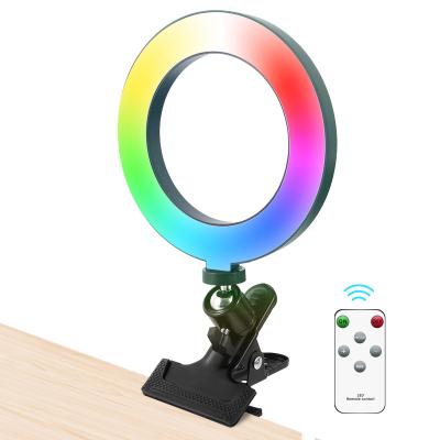 China Adjustable Brightness Dimmable 6 Inch Circle Photography Lighting 16 Color Led RGB Ring Light With Phone Holder for sale