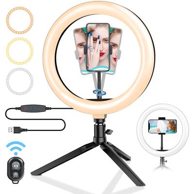 China Plastic LED Ring Light with Tripod Stand 10 Inch Shine Dimmable Selfie Ring Light Kit 3 Color Modes for sale