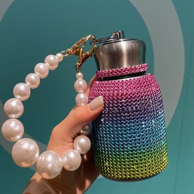 China Custom 300ml PORTABLE Gem Colored Luxury Stainless Steel Insulated Water Bottle Bling Tumbler for sale