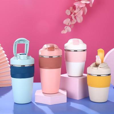 China 316 Stainless Steel Coffee Mug Bottle Office Gift 350/500ml Double Layer PORTABLE Vacuum Flask With Straw Lid for sale