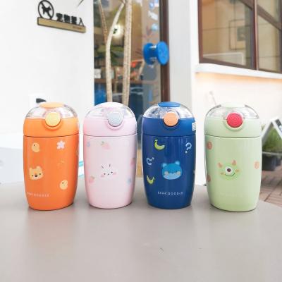 China Cute 280Ml Cartoon Cover Silicone Rope Elastic Kids Straw Stainless Steel Bottle Portable PORTABLE for sale