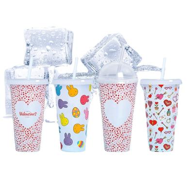 China 2022 Viable New Spot Like Rainbow Plastic Straw Tea Seven Fruit Cup Color Change Plastic Cup for sale