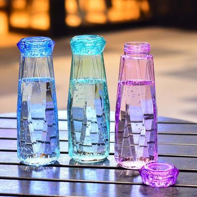 China 2020 Cute Viable School Newcomer Shaped Glitter Glass Bottle Creative Shape Wholesale Hot Drink Water Bottles for sale