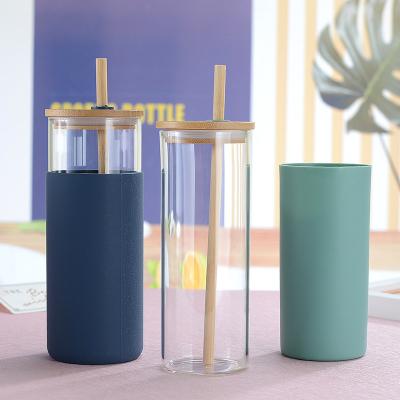 China Sustainable Fast Delivery Silicone Sleeve Glass Water Cup Lid Bottle With Straw for sale