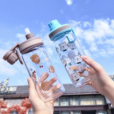 China 450ml 15oz Cartoon Sustainable Cute Water Bottle Unbreakable Glass Water Bottle With Straw for sale