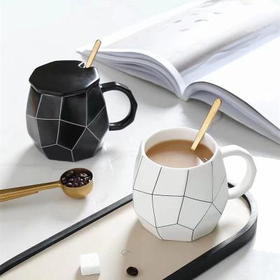 China Black White Lines Viable Nordic Style Ceramic Cups Coffee Mug Geometric Simple Shape 400/500ml Ceramic Mug for sale