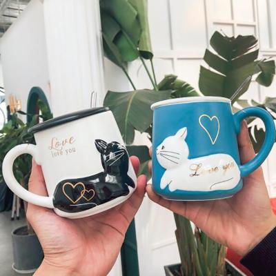 China Hot Selling Viable Cute Animal Handmade Porcelain 3d Ceramic Couples Travel Coffee Mug Ceramic Mugs Cup Wholesale Stock for sale