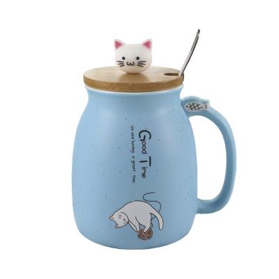 China Viable Cute Ceramic Coffee Tea Milk Mug Morning Cartoon Mugs Unique Porcelain Coffee Mugs With Lid Spoon for sale