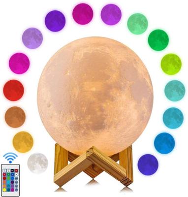 China 15cm Modern 16 Colors 3D Printing Remote Control Rechargeable Moon Light Dimmable Touch Control Lunar Lamp for sale