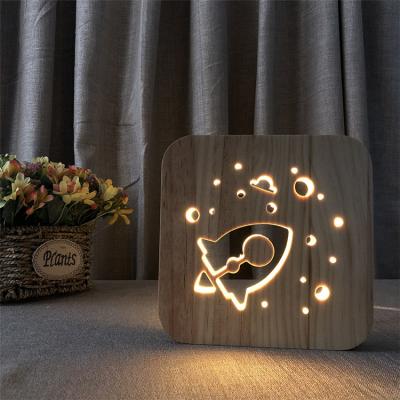 China 3D 7 Colors Factory Flashing Hot Sales Modern Design Customized Carved 3D Small Wooden Night Light for sale