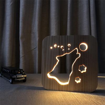 China 3D 7 Colors Eco-friendly Night Light Manufacturer High Quality Craft 3D USB LED Flashing Wooden Base for sale