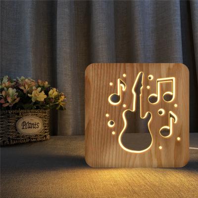 China 3D 7 Colors Practical Flashing Hot Sale Wooden Led Night Light Carved Small 3D Night Light Solid Wood for sale