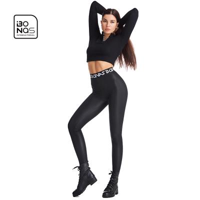 China BONAS OEM Waterproof Shine Black Plus Size Work Out Water Proof Legging Women PU Leather Warm Casual Integral Pants for sale