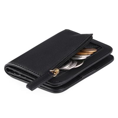 China Waterproof Women's Rfid Blocking Small Luxury Leather Ladies Bifold Compact Mini PU Pocket Wallet Purse With ID Window for sale