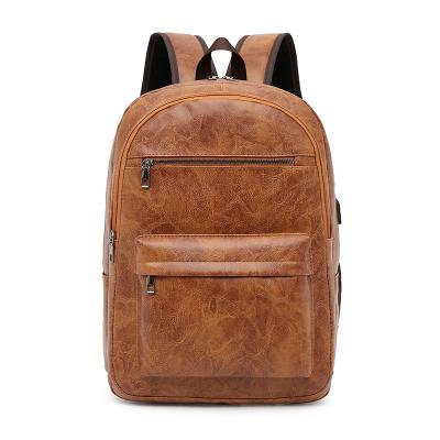 China With USB Vintage Large Capacity Fashion Unisex PU Leather Backpack for sale