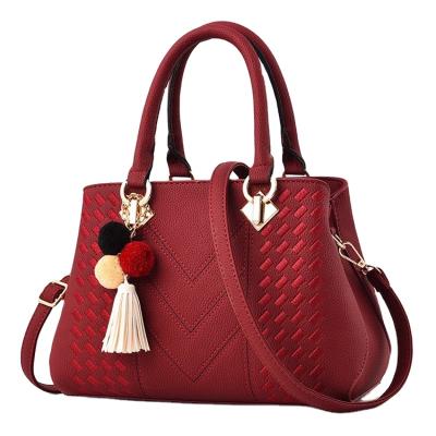 China High Quality PU Leather Female Fashion Wholesale Ladies Tote Bag Supplier Luxury Shoulder Handbags With Hairball for sale