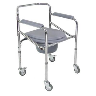 China Steel Easy Toilet Chair With Wheels Commode Wheelchair For Disabled MK04008 for sale