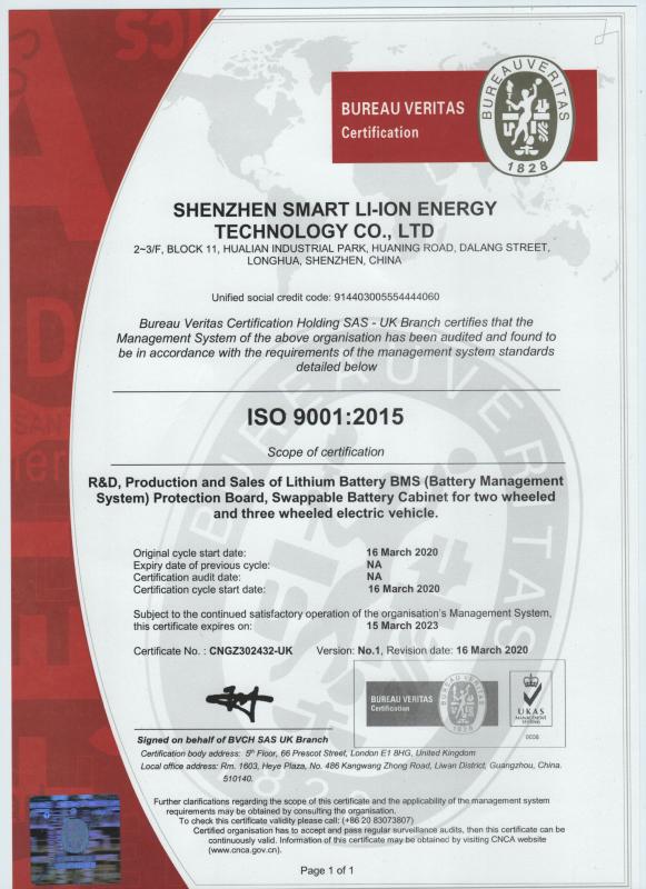 ISO9001 - Shenzhen Smart Li-Ion Energy Technology Co., Ltd.